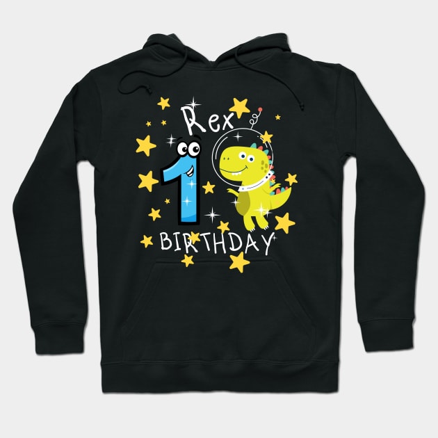 Youth 2 Year Old 2nd Birthday Boy T Rex Dinosaur Astronaut Hoodie by Johner_Clerk_Design